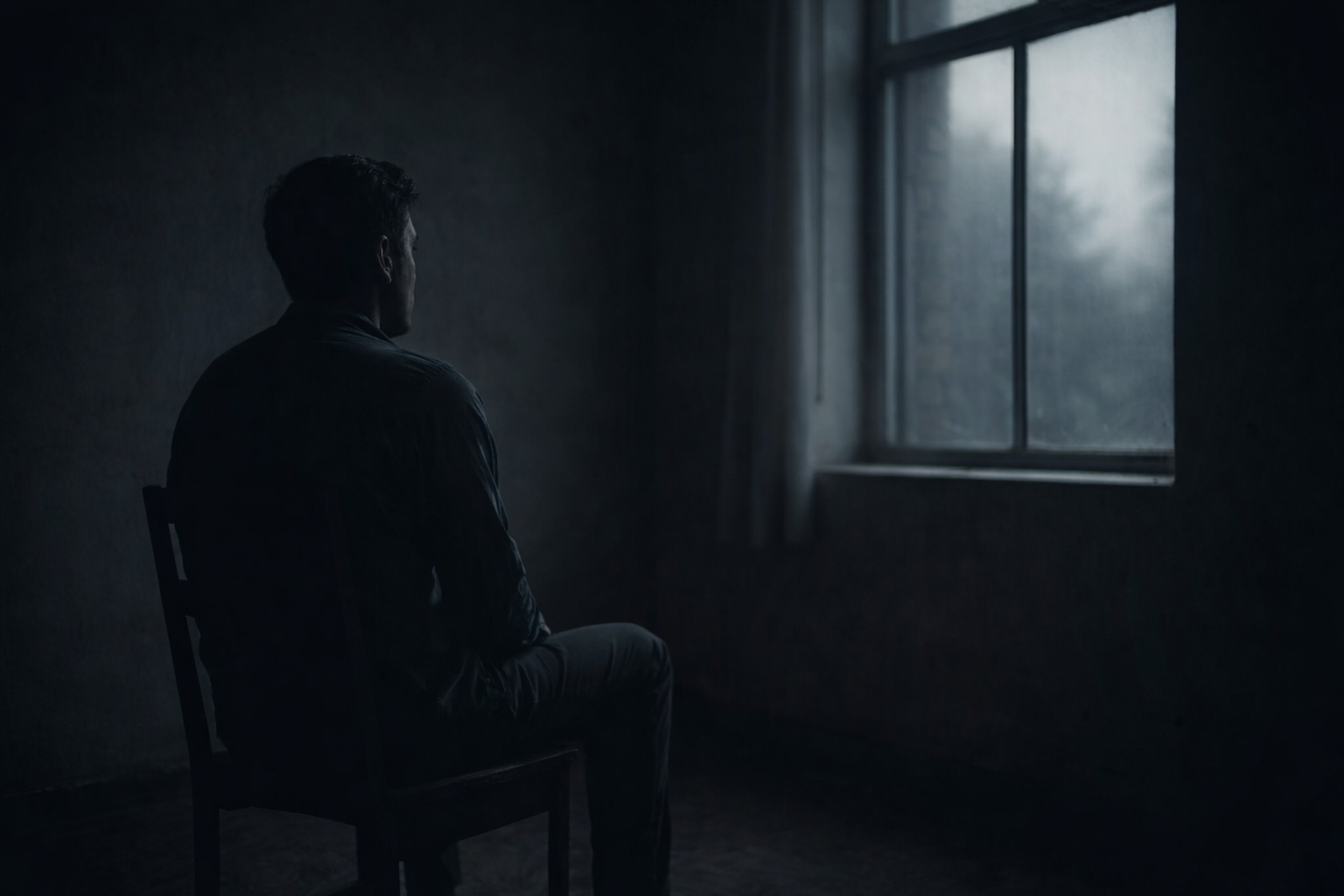 Vacío espiritual representado por una persona en silencio frente a una ventana