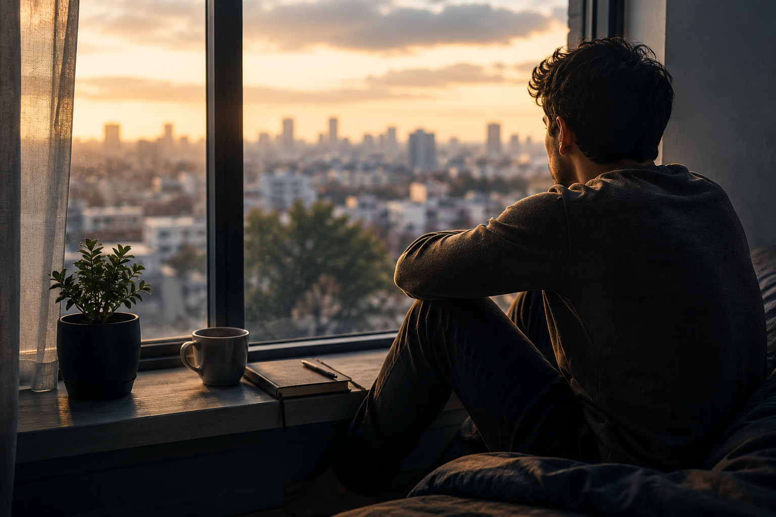 Hombre reflexionando sobre cómo soltar a alguien que te hizo daño.